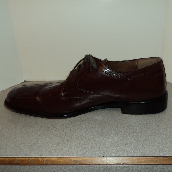 Stacy Adams Men's 12M Shoes Brown Leather Lace Up Dress Croc Oxford Square Toe - Picture 6 of 14
